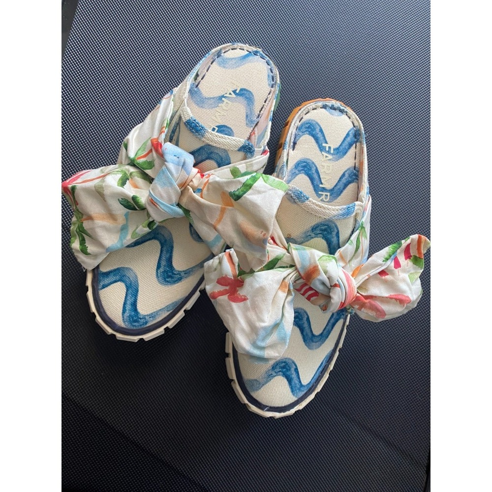 Farm Rio Mixed Prints Bow Canvas Mules Tropical Floral Lug Sole Shoes Womens 7.5